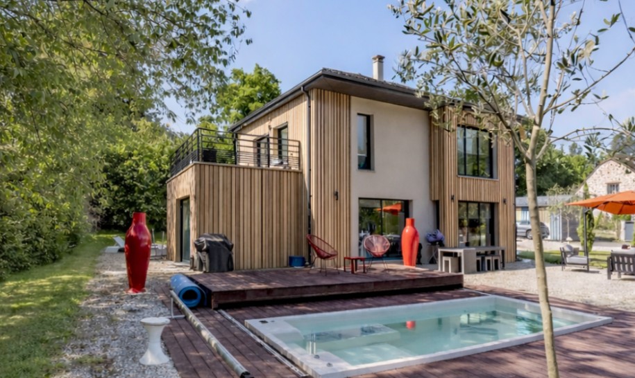 Realisation 45 Maison R Maison Type Modulaire Container 4 pans moderne et bardage bois